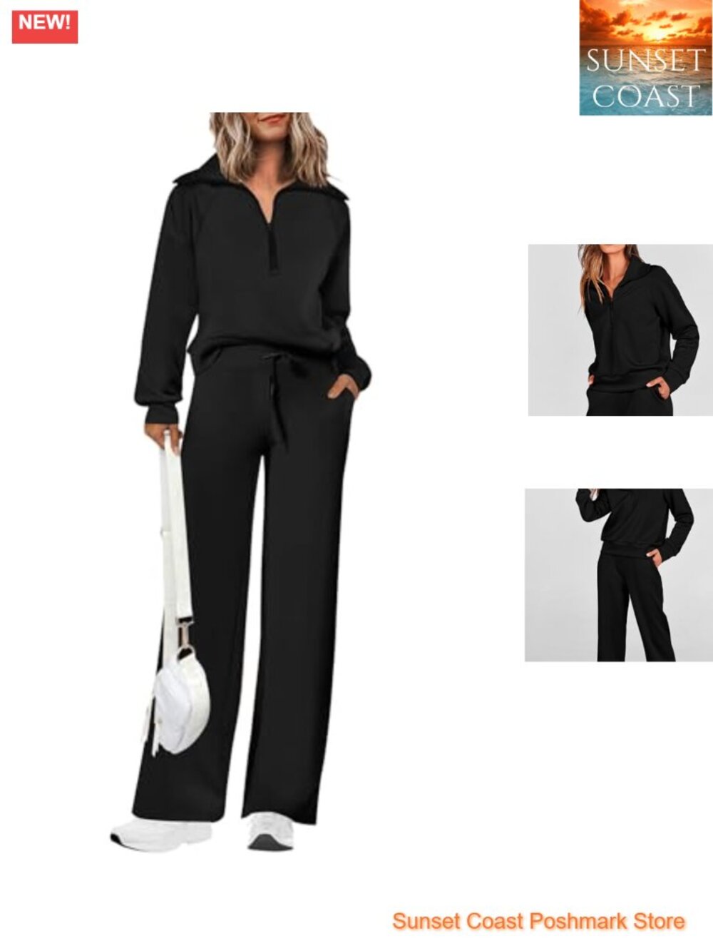 Women's 2 Piece Tracksuit Set Half Zip Sweatshirt Wide Leg Pants Lounge Set